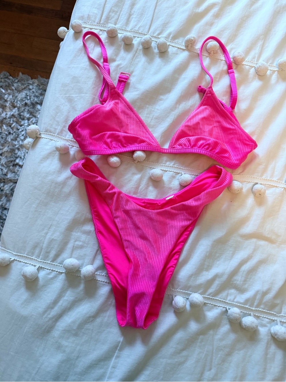 aerie Neon Pink Ribbed Two-Piece Bikini